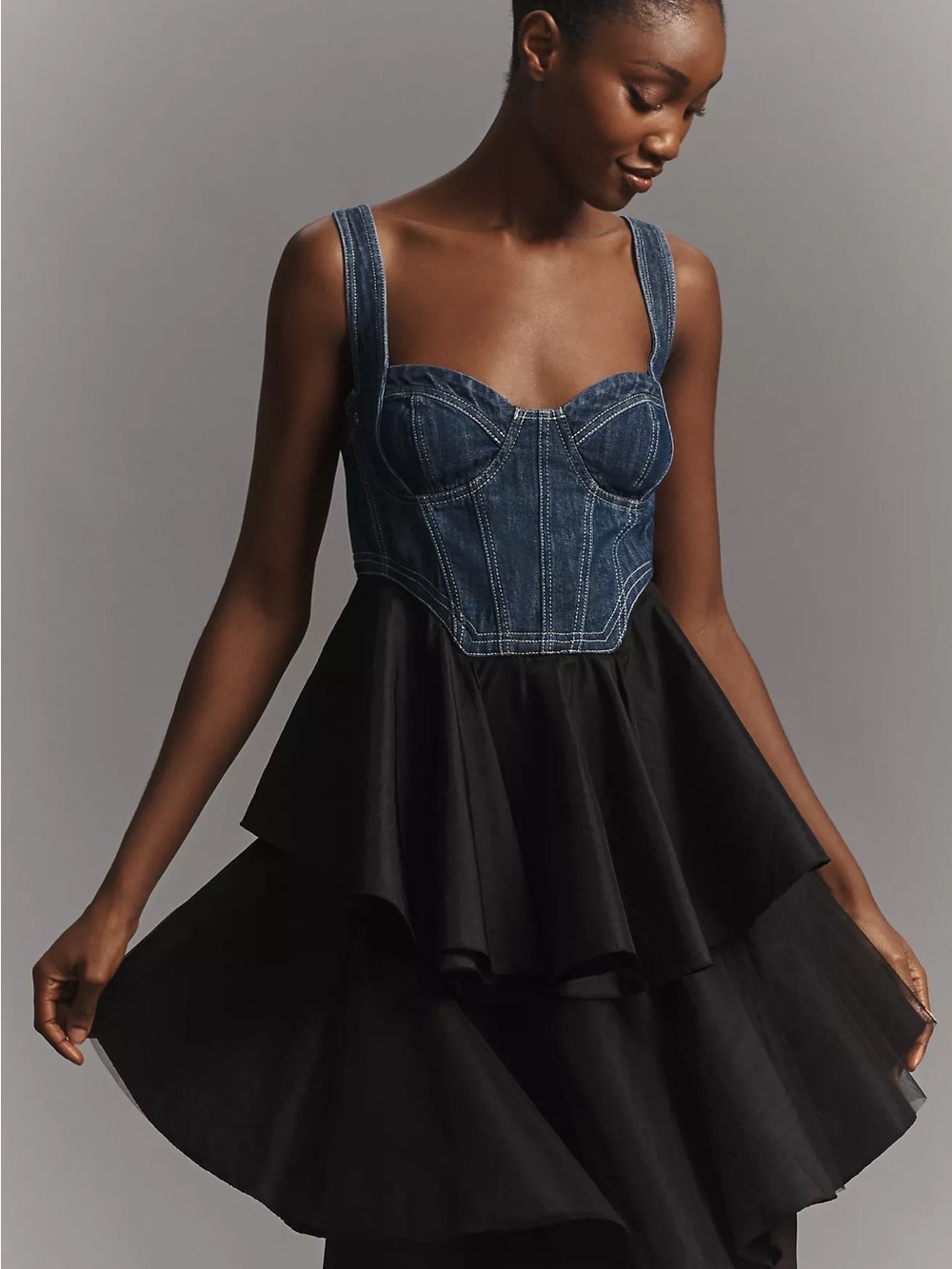 Pilcro {Anthro} Sleeveless Denim Bodice Tiered Mini Dress